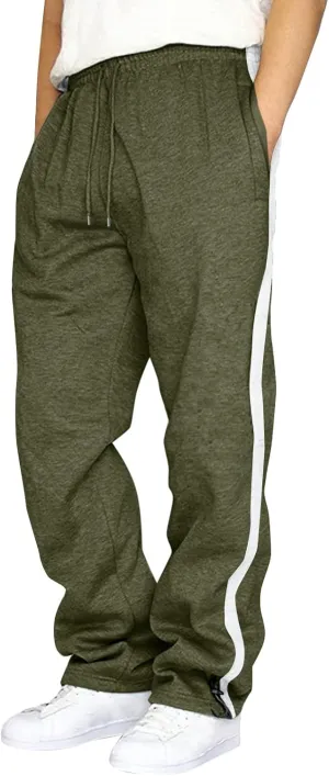 Mens Heavyweight Fleece Cargo Drawstring Moisture Wicking Striped Athletic Running Casual Joggers Trousers Sweatpants