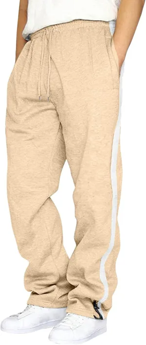 Mens Heavyweight Fleece Cargo Drawstring Moisture Wicking Striped Athletic Running Casual Joggers Trousers Sweatpants