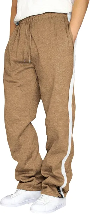 Mens Heavyweight Fleece Cargo Drawstring Moisture Wicking Striped Athletic Running Casual Joggers Trousers Sweatpants