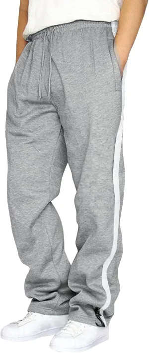 Mens Heavyweight Fleece Cargo Drawstring Moisture Wicking Striped Athletic Running Casual Joggers Trousers Sweatpants