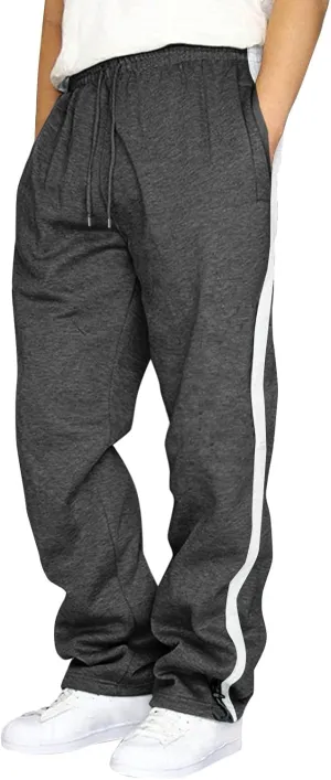Mens Heavyweight Fleece Cargo Drawstring Moisture Wicking Striped Athletic Running Casual Joggers Trousers Sweatpants