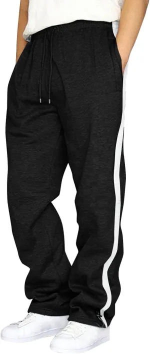 Mens Heavyweight Fleece Cargo Drawstring Moisture Wicking Striped Athletic Running Casual Joggers Trousers Sweatpants