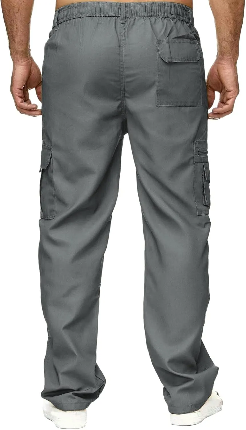Men's Outdoor Cargo Pants Lightweight Relaxed Fit Tactical Pant Hiking Jogger Multi Pockets Fashion Trousers