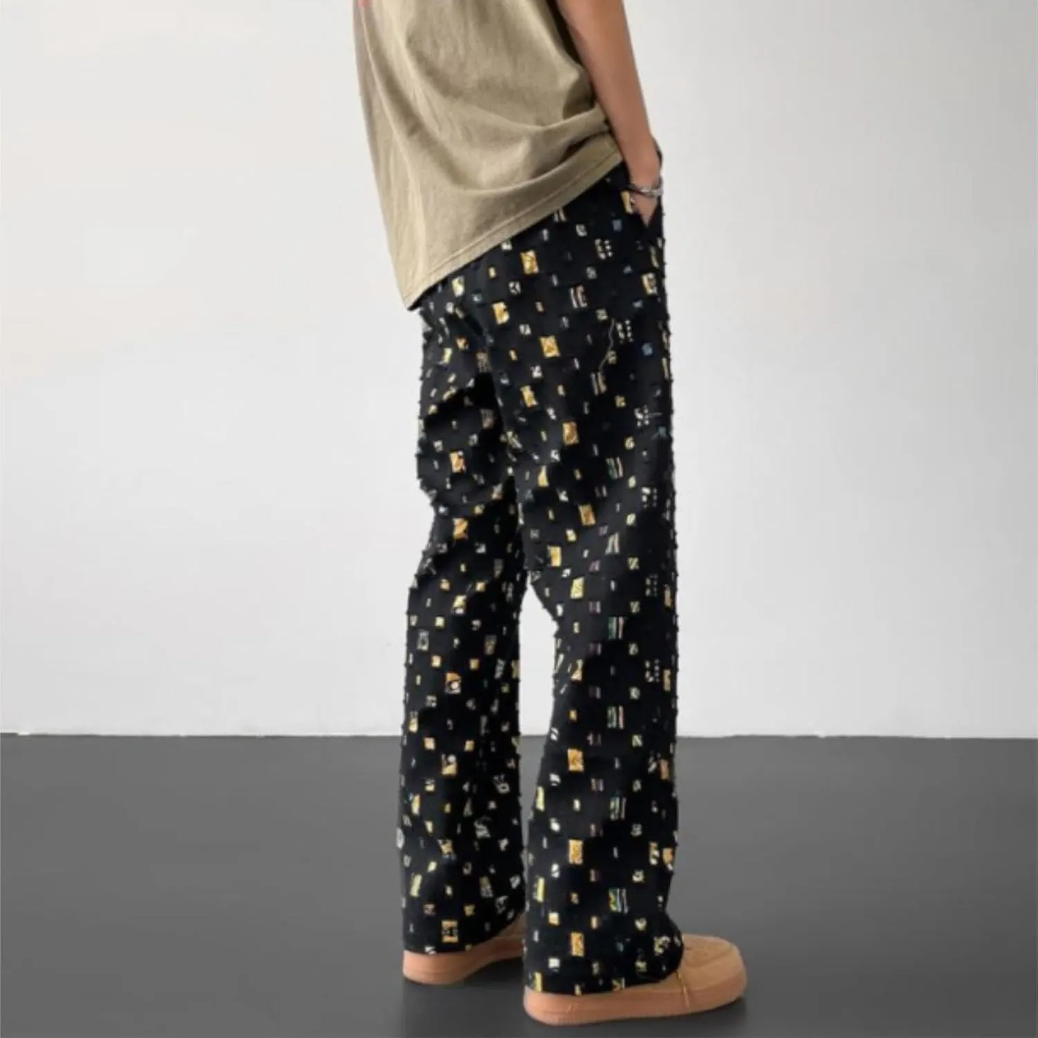 Mens Stacked Sweatpants Open Bottom Casual Fashion Streetwear Fall Trousers Relaxed Fit Straight Leg Pants