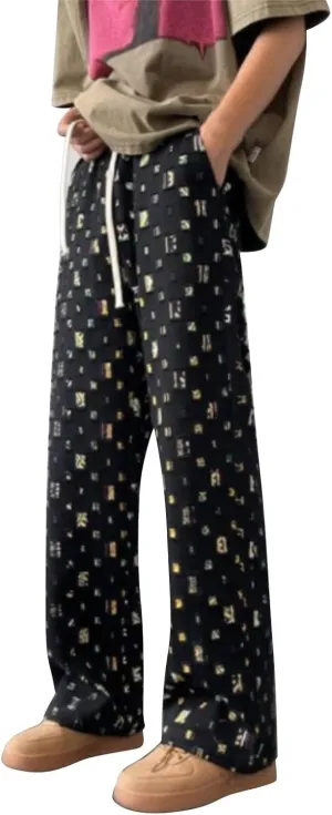 Mens Stacked Sweatpants Open Bottom Casual Fashion Streetwear Fall Trousers Relaxed Fit Straight Leg Pants