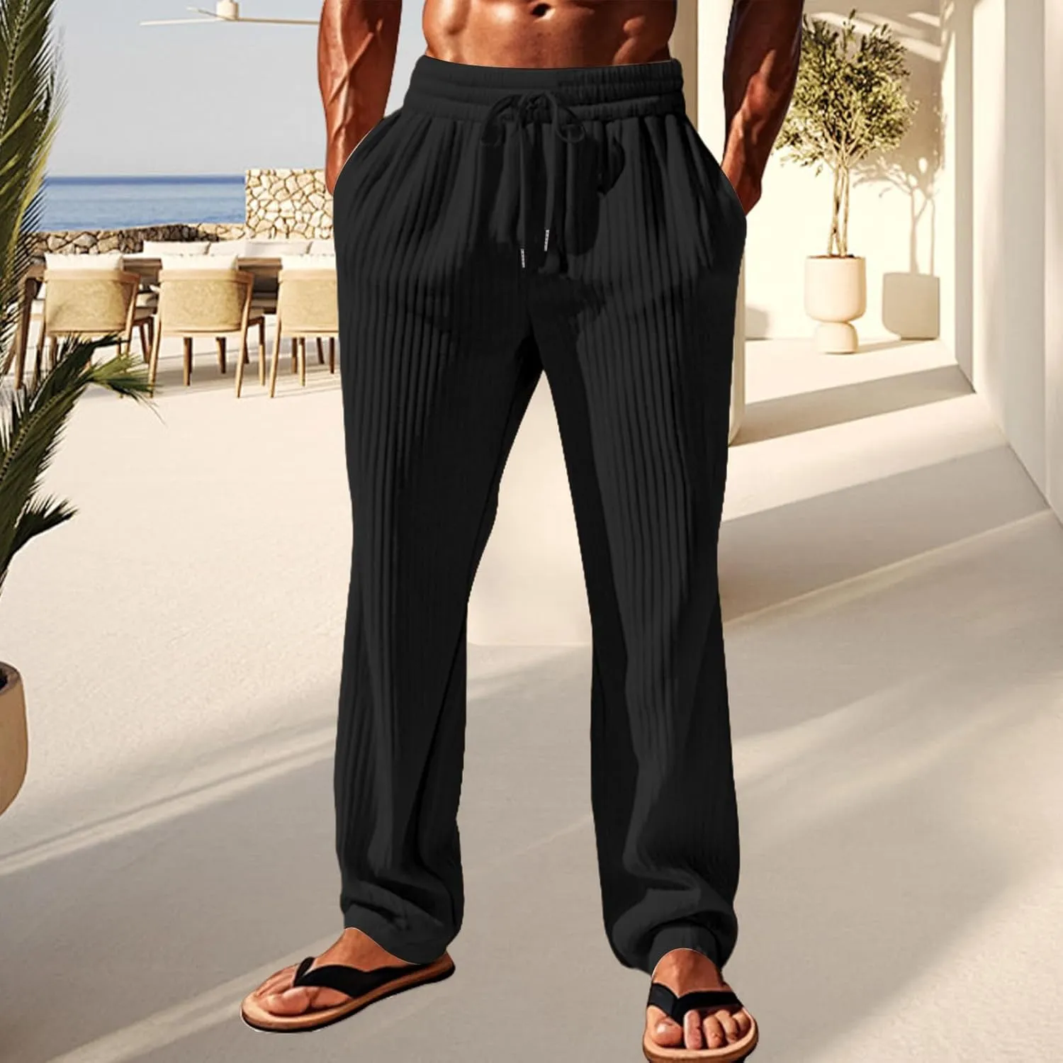 Mens Stretch Pants Relaxed Fit Breathable Sweatpants 2025 Trendy Workout Trousers Casual Drawstring Elastic Waist