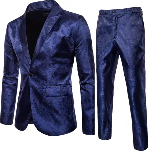Mens Suit 2-Piece Blazer Dress Business Tuxedo Slim Fit One Button Coat Jacket & Pants Set for Wedding Party