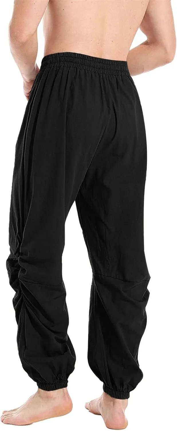Men's Summer Linen Pant Casual Regular Fit Hemmed Dress Pants Loose Fit Drawstring Elastic Waist Trousers Comfortable