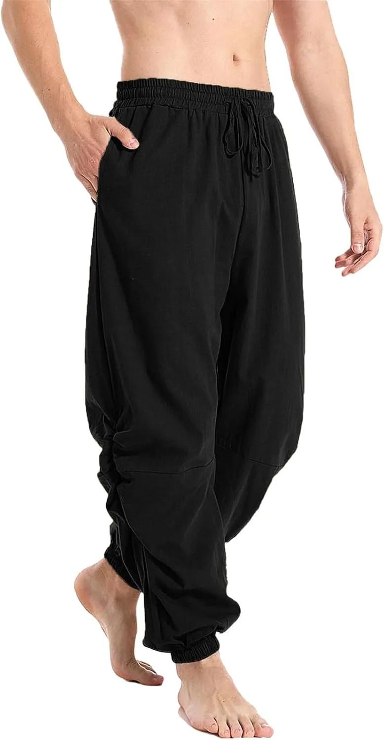 Men's Summer Linen Pant Casual Regular Fit Hemmed Dress Pants Loose Fit Drawstring Elastic Waist Trousers Comfortable