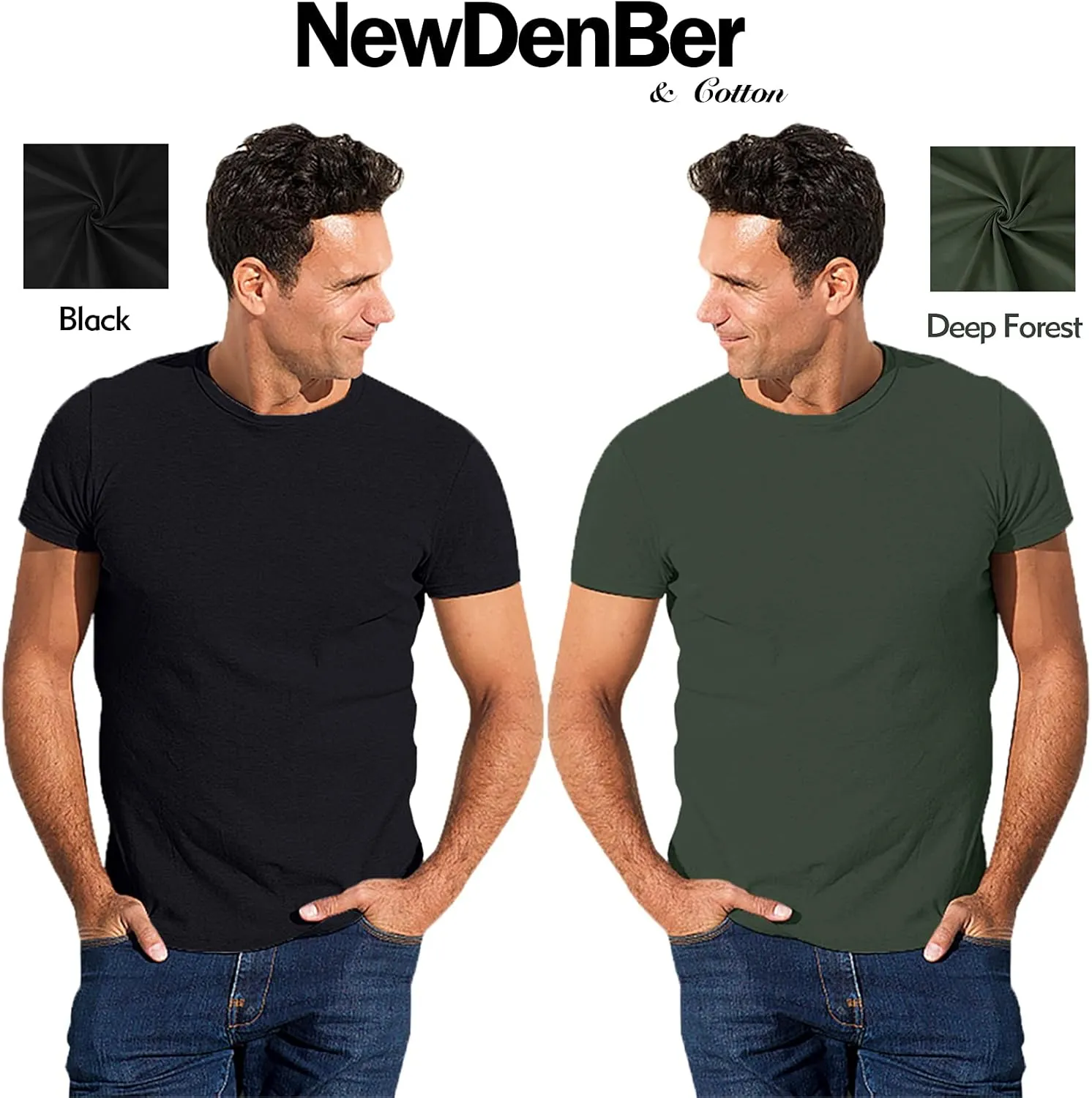 NewDenBer Men's Classic Basic Solid Crew Neck Soft Cotton T-Shirt 4 Pack