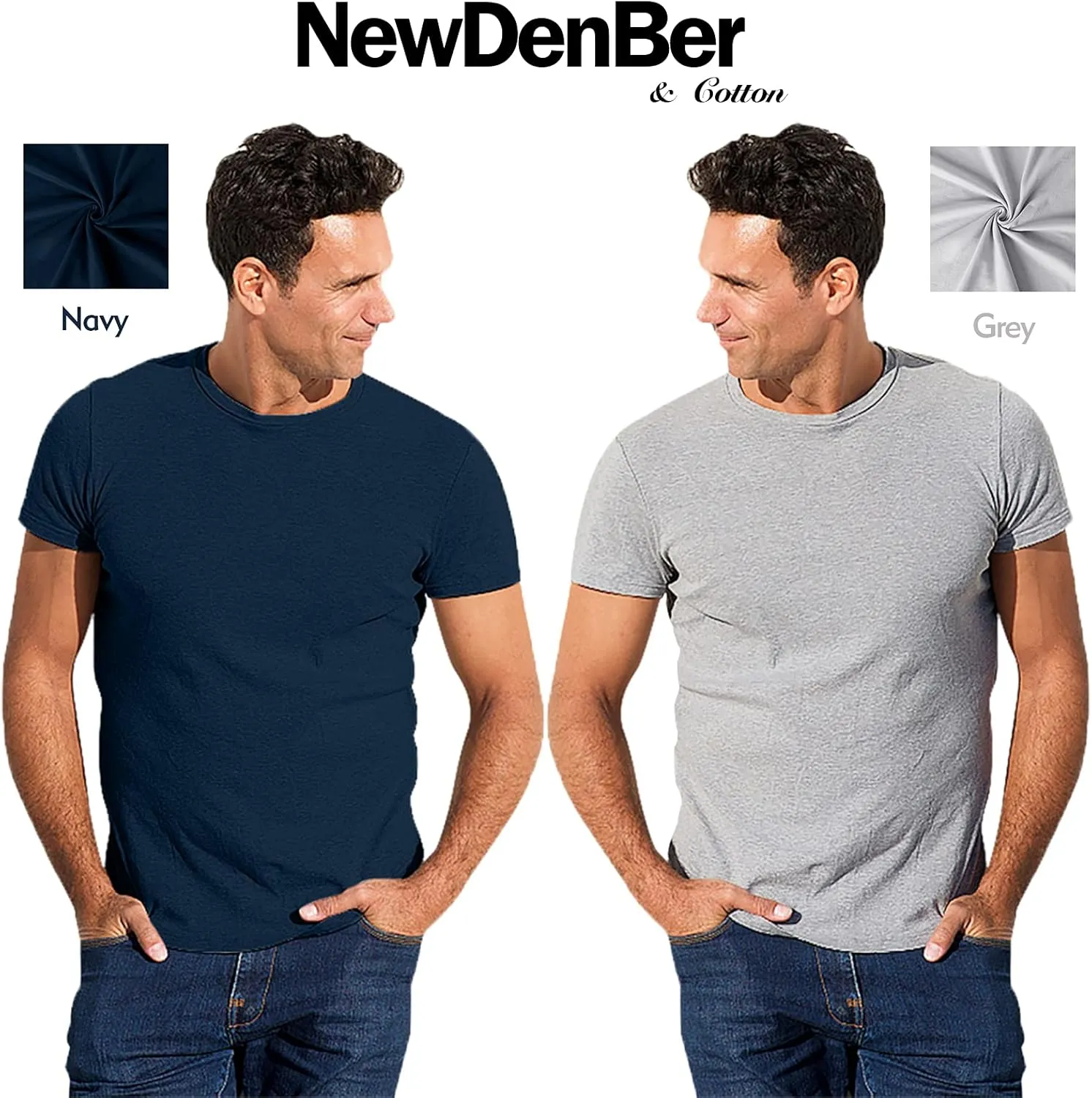 NewDenBer Men's Classic Basic Solid Crew Neck Soft Cotton T-Shirt 4 Pack