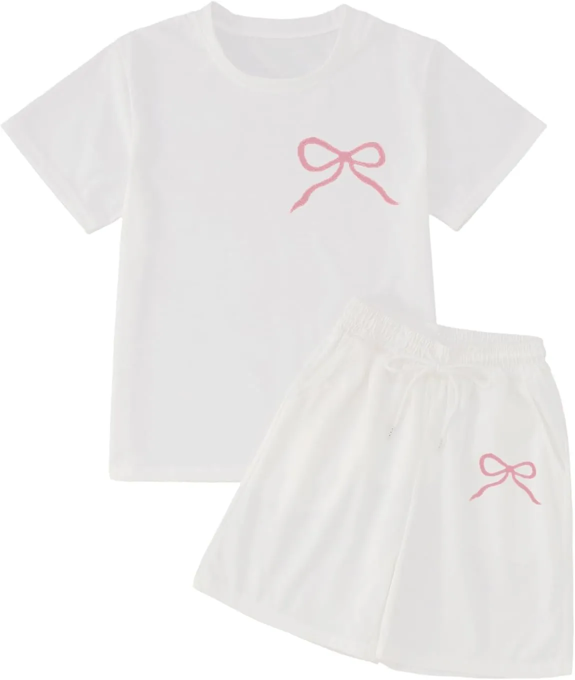 oddler irls Summer Casual Sports 2 Piece Outfit Heart Print Graphic Short Sleeve Crewneck Tees and Shorts Sets Suits