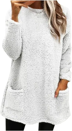 Oversized Sweaters For Women Trendy 2024 Fuzzy Fleece Sherpa Pullover Sweatshirts Casual Loose Soft Warm Loungewear