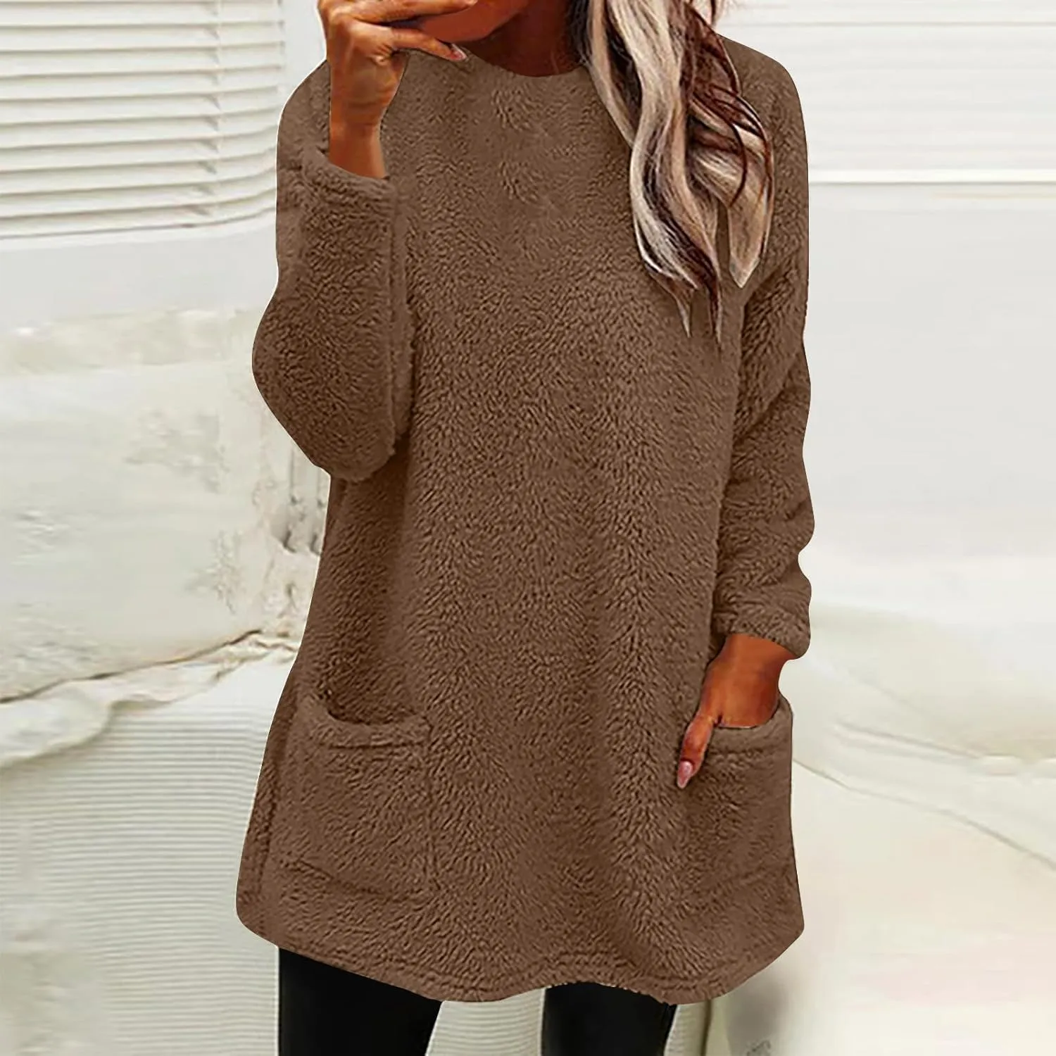 Oversized Sweaters For Women Trendy 2024 Fuzzy Fleece Sherpa Pullover Sweatshirts Casual Loose Soft Warm Loungewear