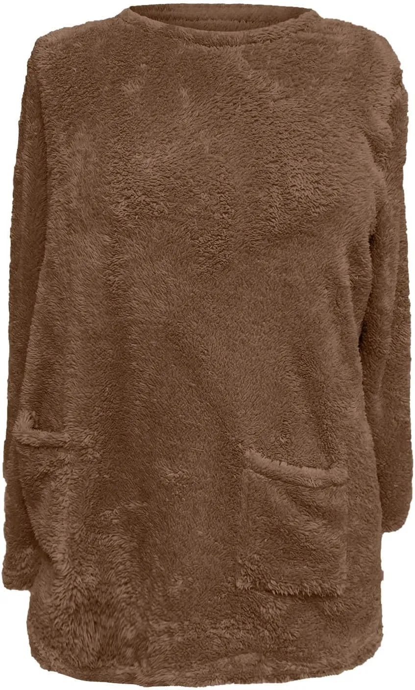 Oversized Sweaters For Women Trendy 2024 Fuzzy Fleece Sherpa Pullover Sweatshirts Casual Loose Soft Warm Loungewear