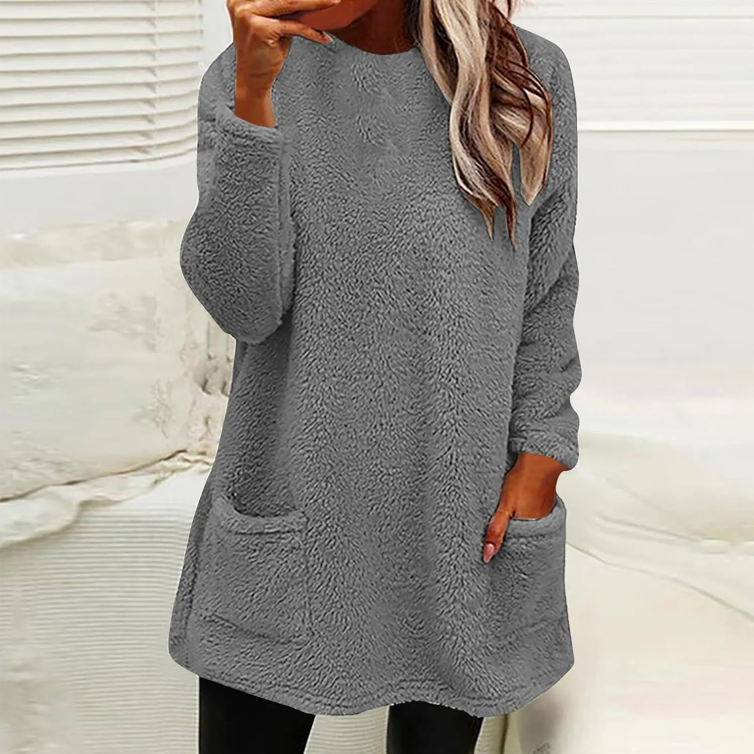 Oversized Sweaters For Women Trendy 2024 Fuzzy Fleece Sherpa Pullover Sweatshirts Casual Loose Soft Warm Loungewear