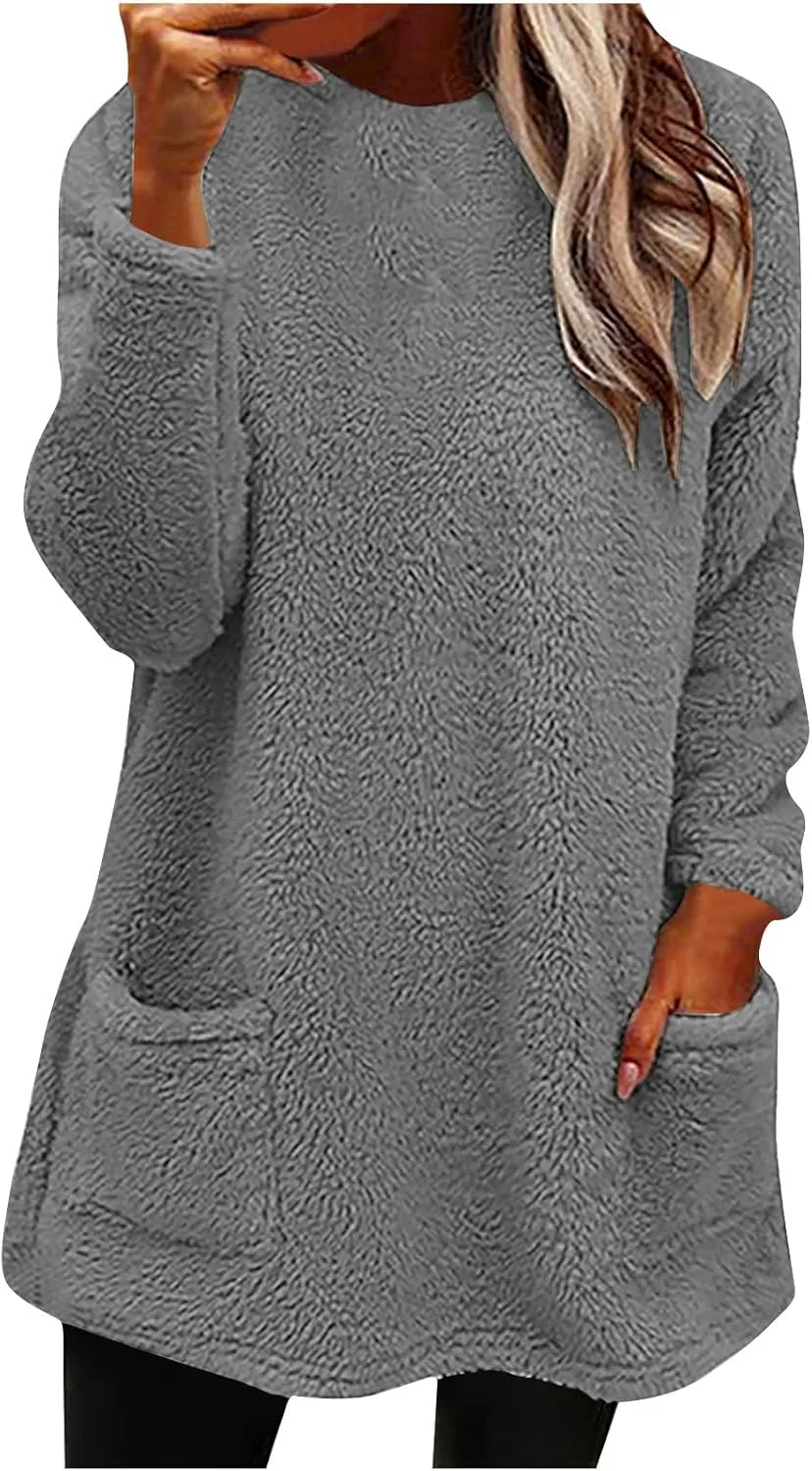 Oversized Sweaters For Women Trendy 2024 Fuzzy Fleece Sherpa Pullover Sweatshirts Casual Loose Soft Warm Loungewear