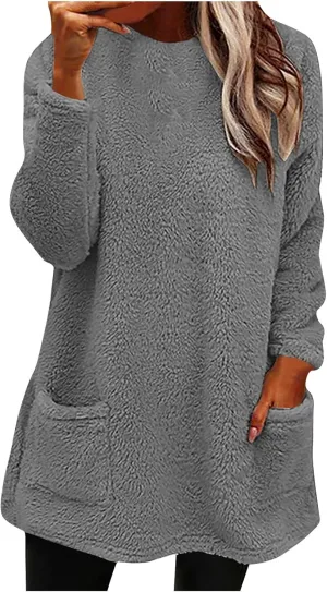 Oversized Sweaters For Women Trendy 2024 Fuzzy Fleece Sherpa Pullover Sweatshirts Casual Loose Soft Warm Loungewear