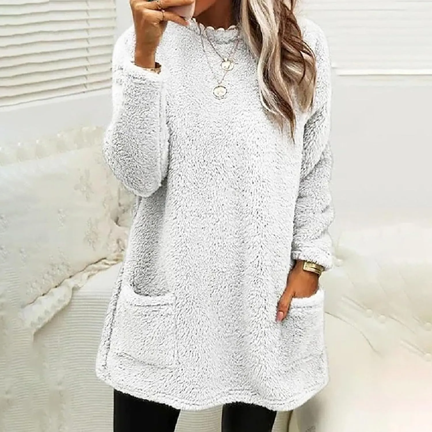 Oversized Sweaters For Women Trendy 2024 Fuzzy Fleece Sherpa Pullover Sweatshirts Casual Loose Soft Warm Loungewear