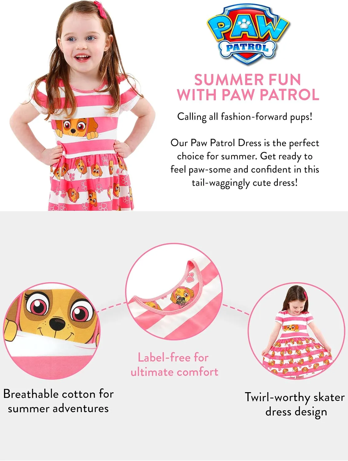 Paw Patrol Dress | Soft Cotton Girls Summer Dress | Skye Dresses
