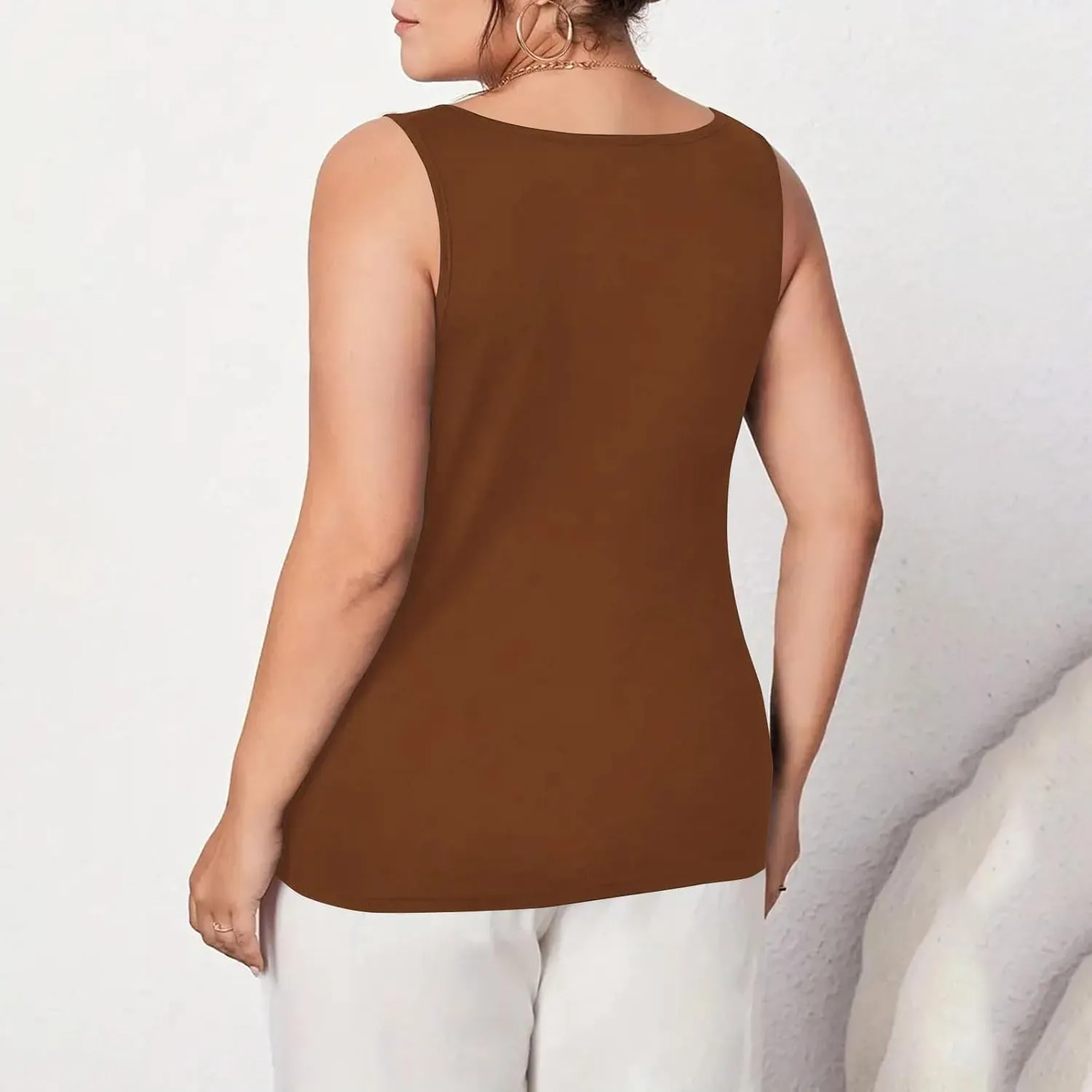 Plus Size Fitted Camisole for Women, Lace Trim U Neck Tank Tops Soft Stretch Cami Shirts Sleeveless Basic Undershrit