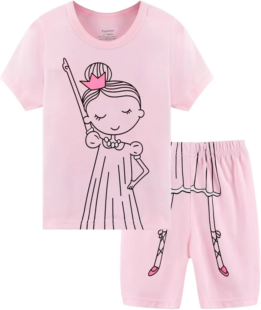 Popshion Baby Girl Pajamas Short Sleeve Toddler Girls Summer Short Sets Cotton Sleepwear Size 2 to 10 Years