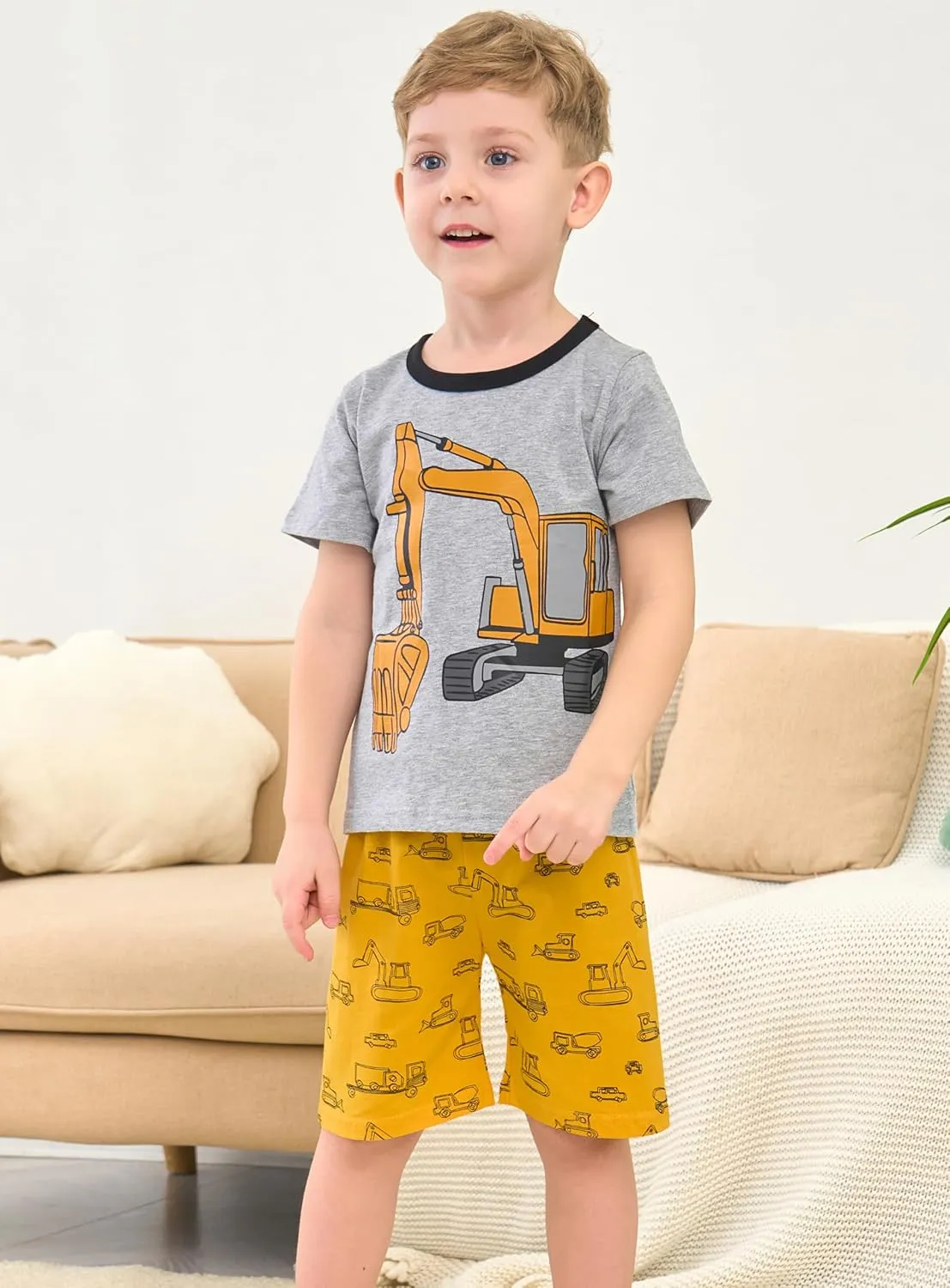 Popshion Boys Pajamas 100% Cotton Toddler 2 Piece Short Sleeve Pjs Kids Summer Sleepwear Clothes Set 3t-10t