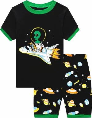 Popshion Boys Pajamas 100% Cotton Toddler 2 Piece Short Sleeve Pjs Kids Summer Sleepwear Clothes Set 3t-10t