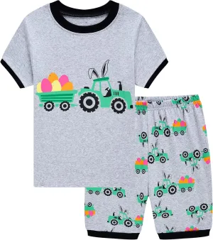 Popshion Boys Pajamas 100% Cotton Toddler 2 Piece Short Sleeve Pjs Kids Summer Sleepwear Clothes Set 3t-10t