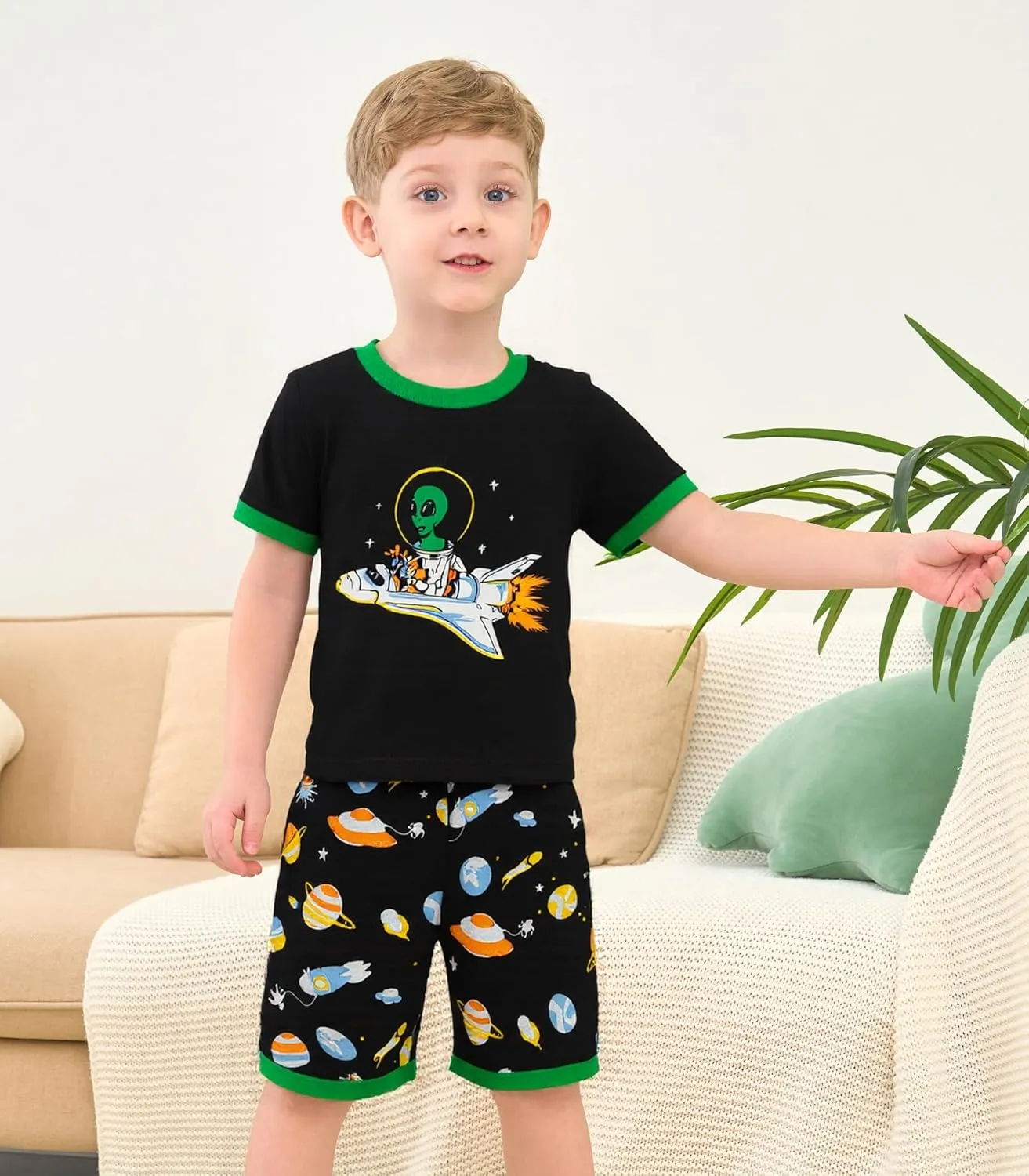 Popshion Boys Pajamas 100% Cotton Toddler 2 Piece Short Sleeve Pjs Kids Summer Sleepwear Clothes Set 3t-10t