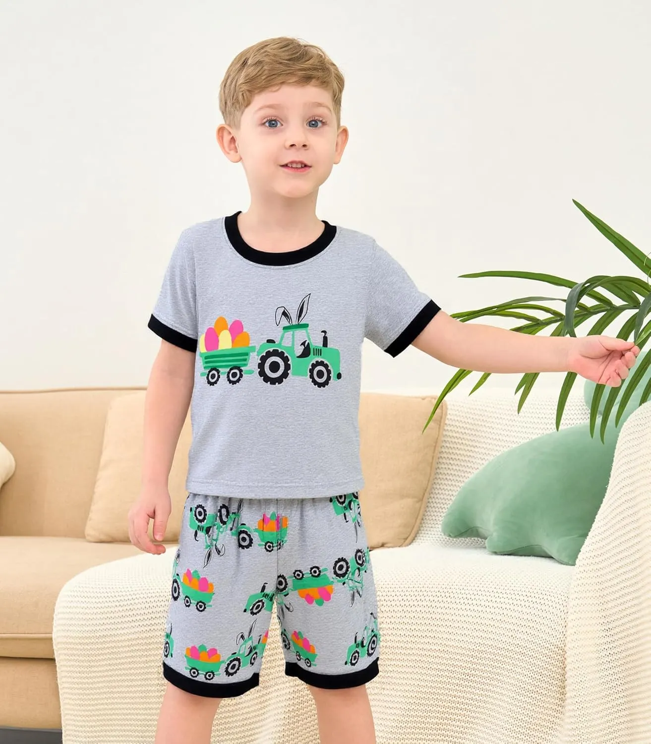 Popshion Boys Pajamas 100% Cotton Toddler 2 Piece Short Sleeve Pjs Kids Summer Sleepwear Clothes Set 3t-10t