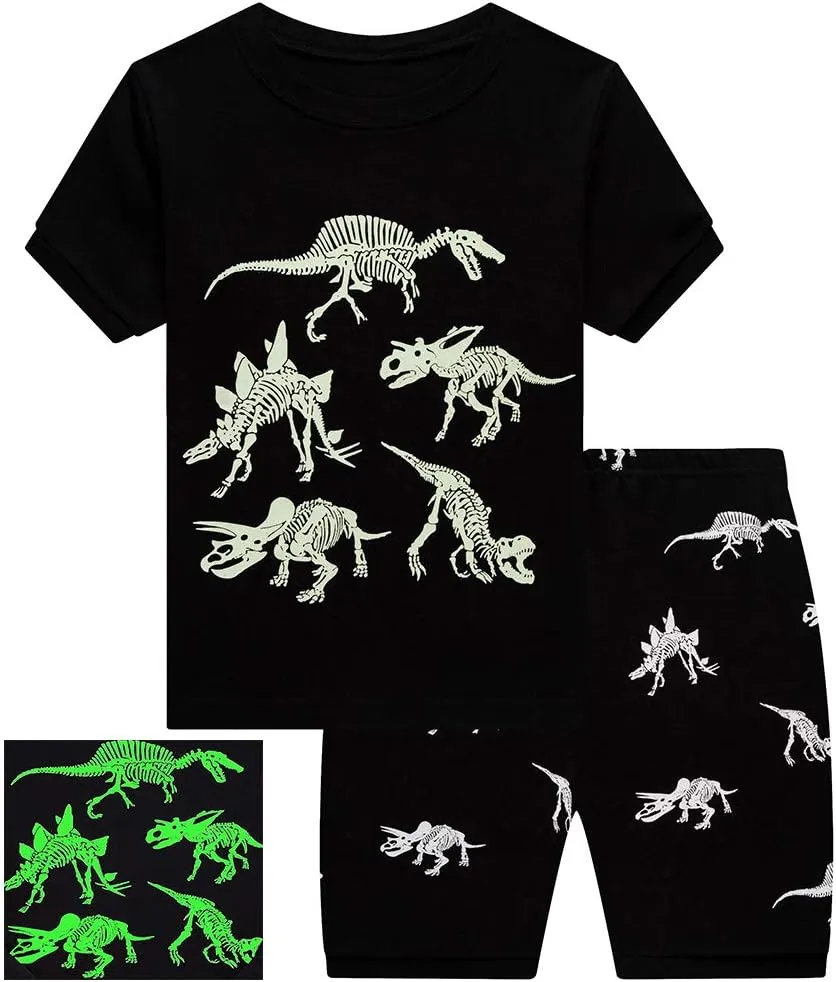 Popshion Boys Pajamas 100% Cotton Toddler Clothes Summer Pjs for Boy Planet Dinosaur Sleepwear Kids Short Sets 2-10 Years