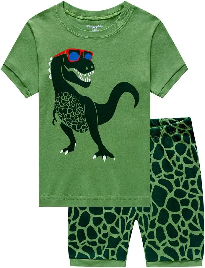 Popshion Boys Pajamas 100% Cotton Toddler Clothes Summer Pjs for Boy Planet Dinosaur Sleepwear Kids Short Sets 2-10 Years