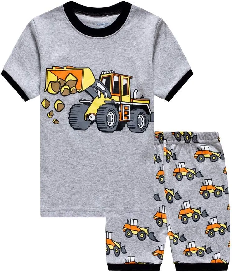 Popshion Boys Pajamas 100% Cotton Toddler Clothes Summer Pjs for Boy Planet Dinosaur Sleepwear Kids Short Sets 2-10 Years