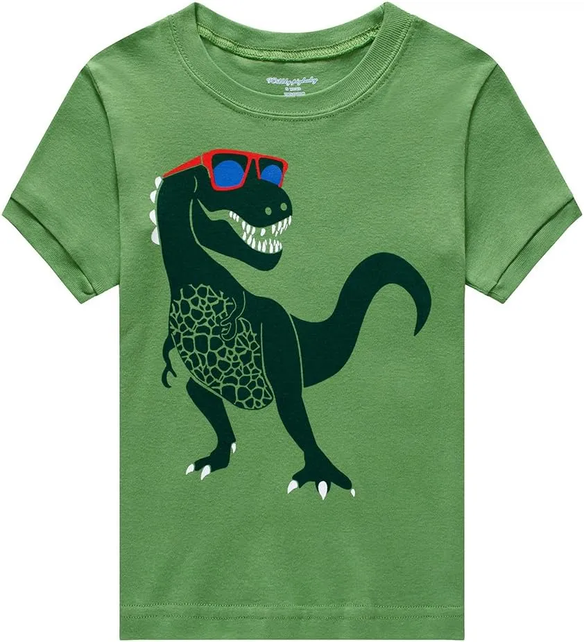 Popshion Boys Pajamas 100% Cotton Toddler Clothes Summer Pjs for Boy Planet Dinosaur Sleepwear Kids Short Sets 2-10 Years