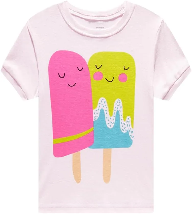 Popshion Girls Pajamas Short Sleeve 100% Cotton Toddlder Clothes Summer Pjs for Girl Sleepwear Kids Short Sets 3-10 Years