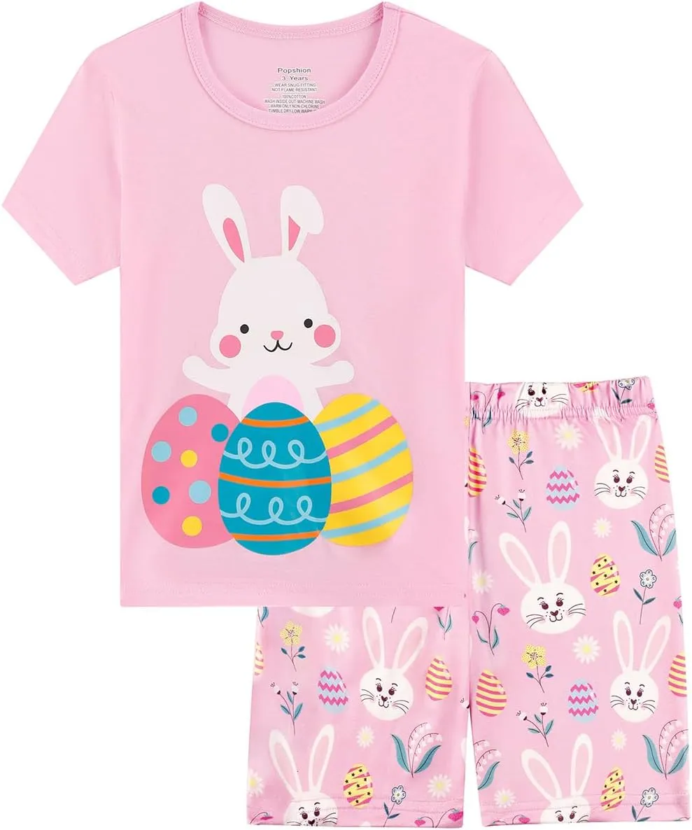Popshion Girls Pajamas Short Sleeve 100% Cotton Toddlder Clothes Summer Pjs for Girl Sleepwear Kids Short Sets 3-10 Years