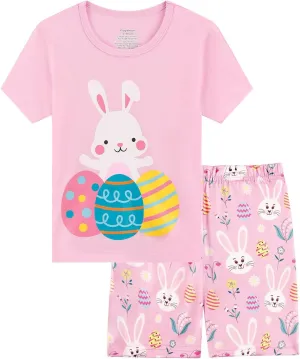 Popshion Girls Pajamas Short Sleeve 100% Cotton Toddlder Clothes Summer Pjs for Girl Sleepwear Kids Short Sets 3-10 Years