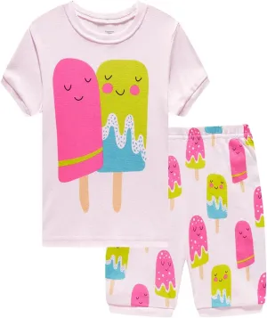 Popshion Girls Pajamas Short Sleeve 100% Cotton Toddlder Clothes Summer Pjs for Girl Sleepwear Kids Short Sets 3-10 Years