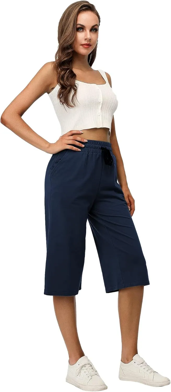 RESHE Women's Capri Yoga Pants Loose Soft Drawstring Workout Sweatpants Causal Lounge Pants with Pockets