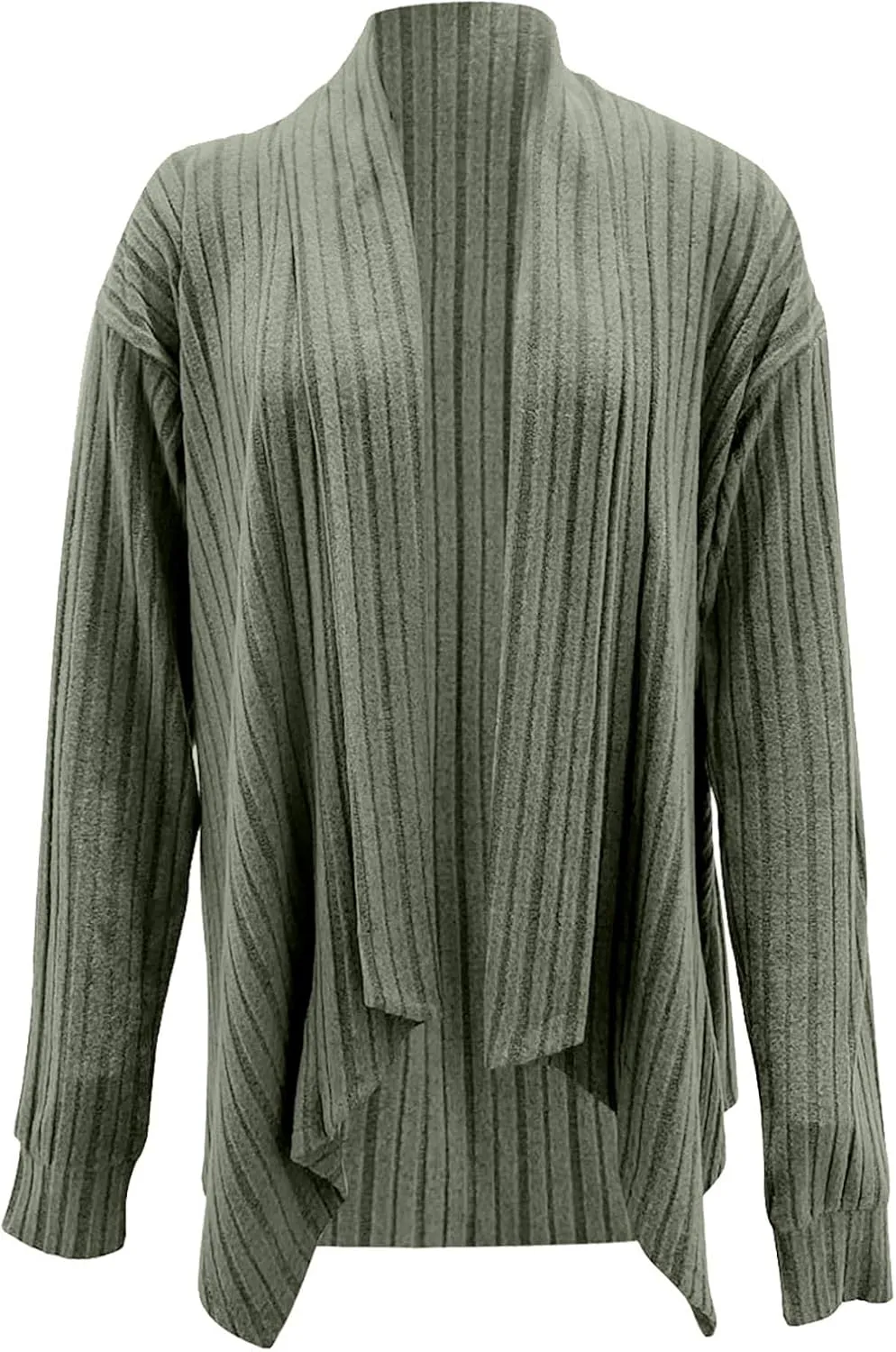 Ribbed Cardigan Women Dressy Irregular Hem Long Sleeve Striped Knit Sweater Open Front Loose Outerwear Loungewear