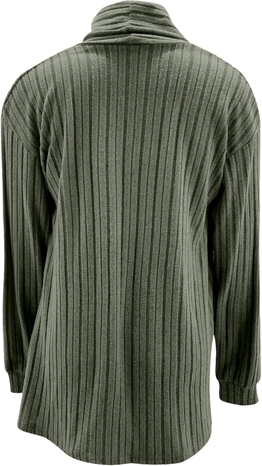 Ribbed Cardigan Women Dressy Irregular Hem Long Sleeve Striped Knit Sweater Open Front Loose Outerwear Loungewear