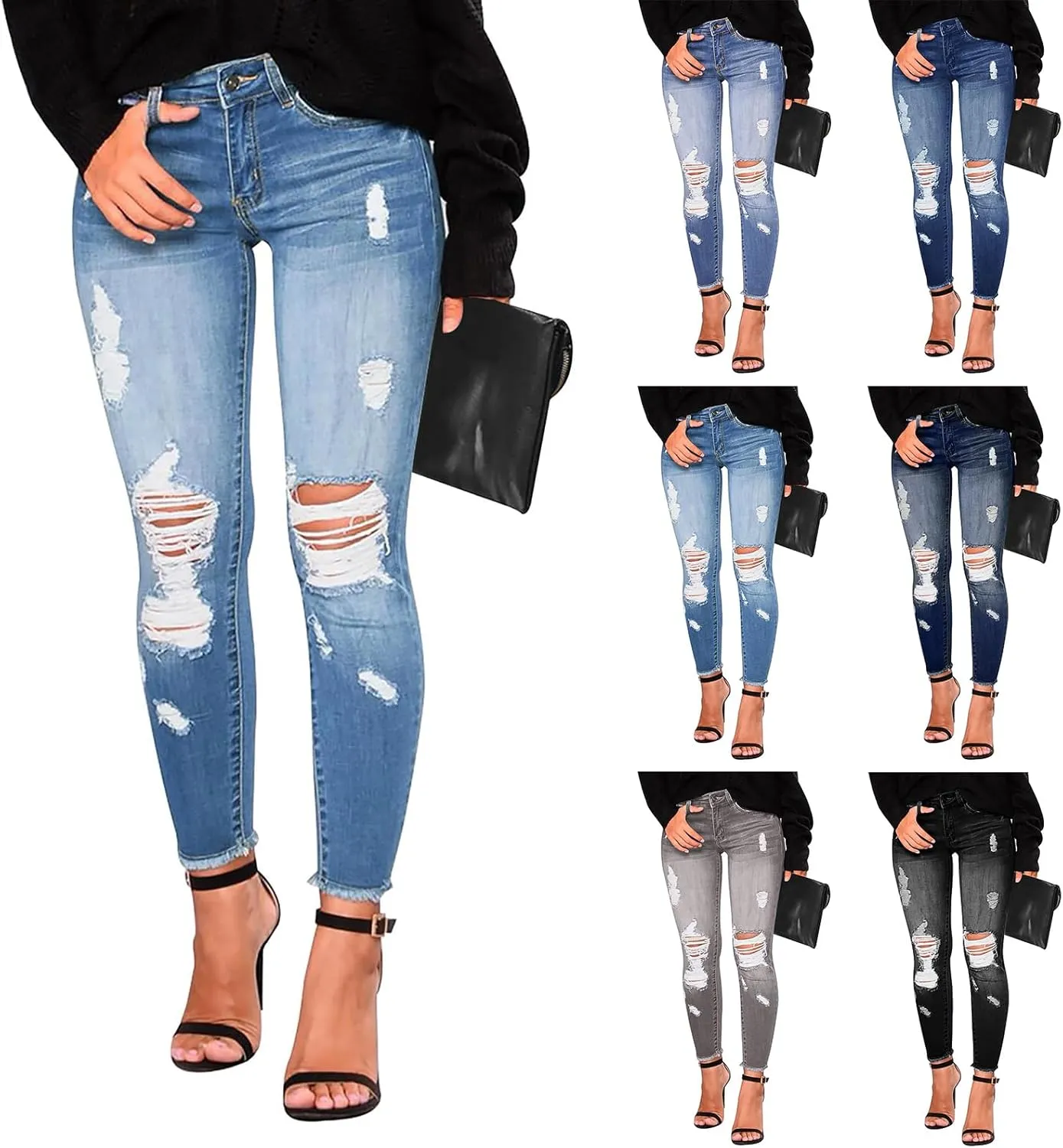 Ripped Jeans Womens Fall Fashion 2024 Trendy Stretchy Skinny Jeans Boyfriend Distressed Jeans Destroyed Denim Jeggings