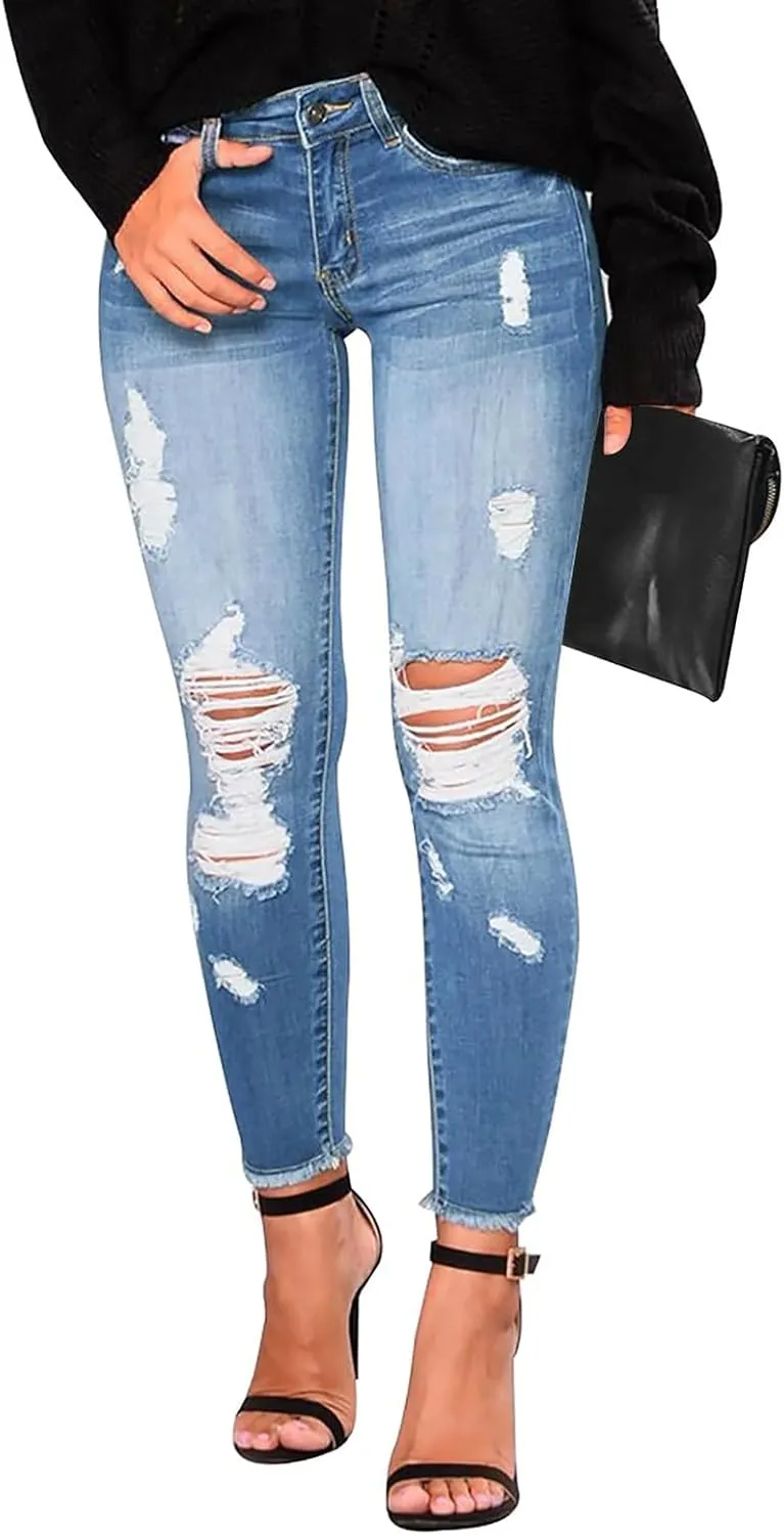 Ripped Jeans Womens Fall Fashion 2024 Trendy Stretchy Skinny Jeans Boyfriend Distressed Jeans Destroyed Denim Jeggings