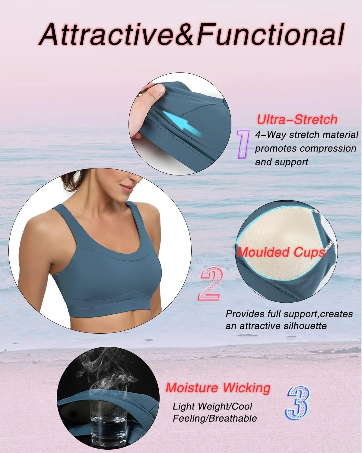RUNNING GIRL High Impact Sports Bras for Women,Racerback Running Bra Workout Crop Tank Tops Longline Sports Bra Push up