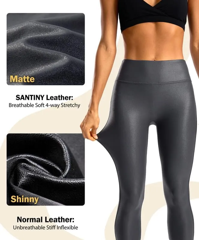 SANTINY Women's Faux Leather Leggings 25''/27''/29''-High Waisted Stretch Leather Pants Pleather Tights for Women