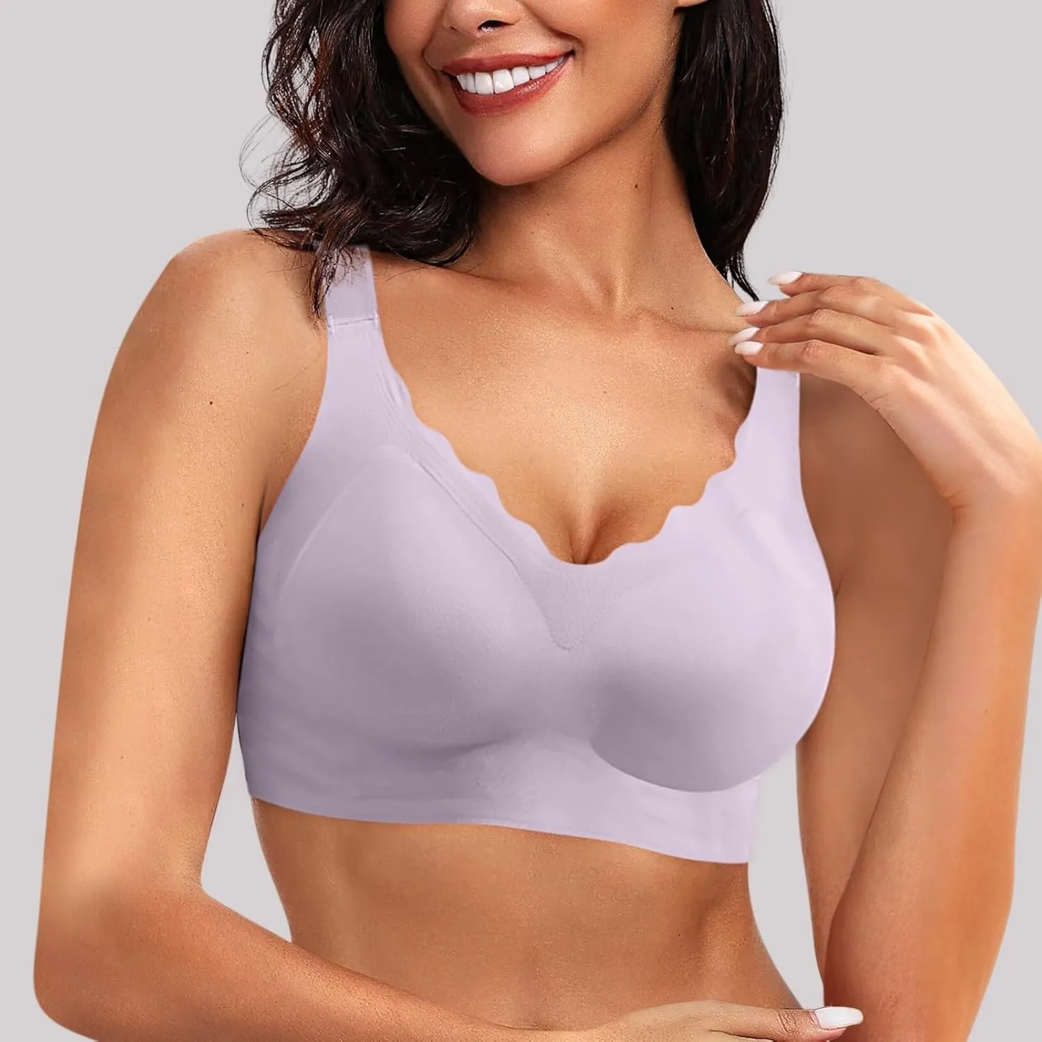Scalloped Womens Bras No Underwire Wireless Seamless Bra Push Up Bralette Full Coverage Comfort Raceback Everyday Bra