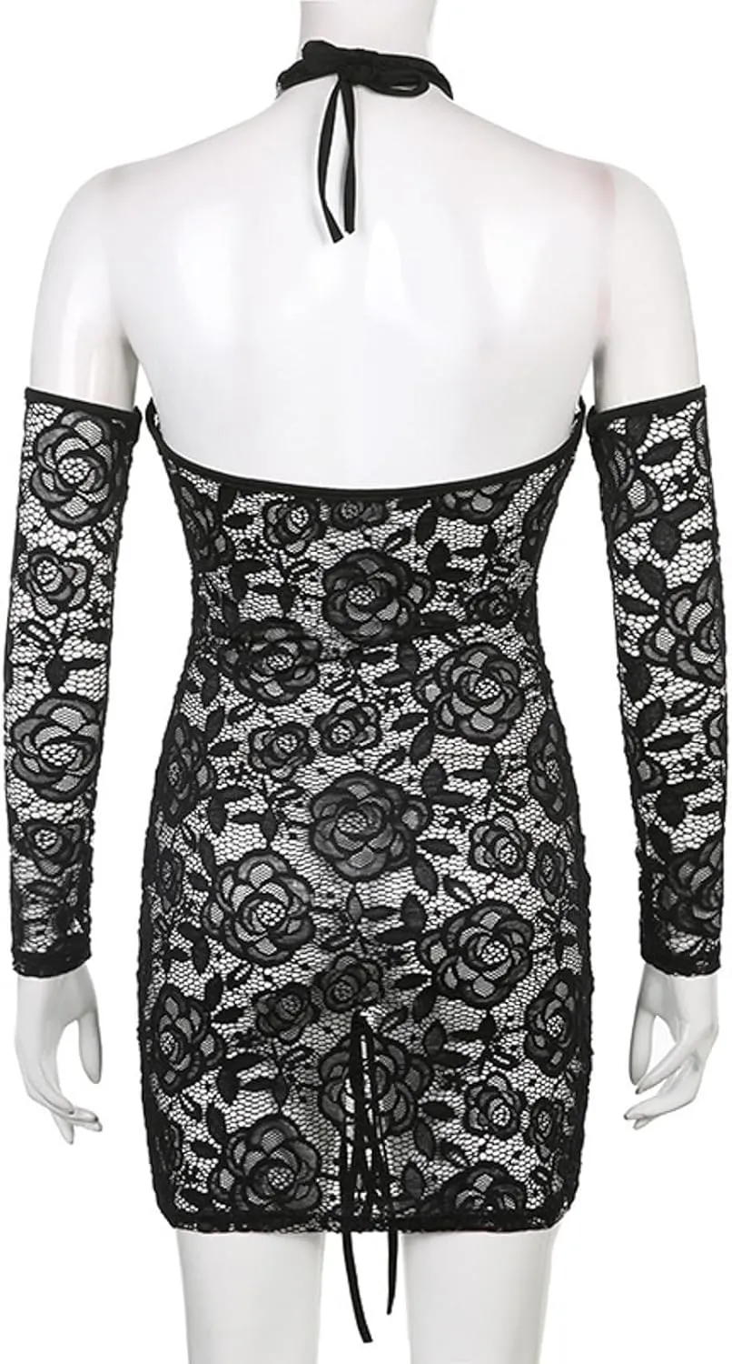 Sexy Cutout Lingerie for Women One Piece Sheer Mesh Lace Bodysuit Backless Corset Criss Cross Halterneck Jumpsuit