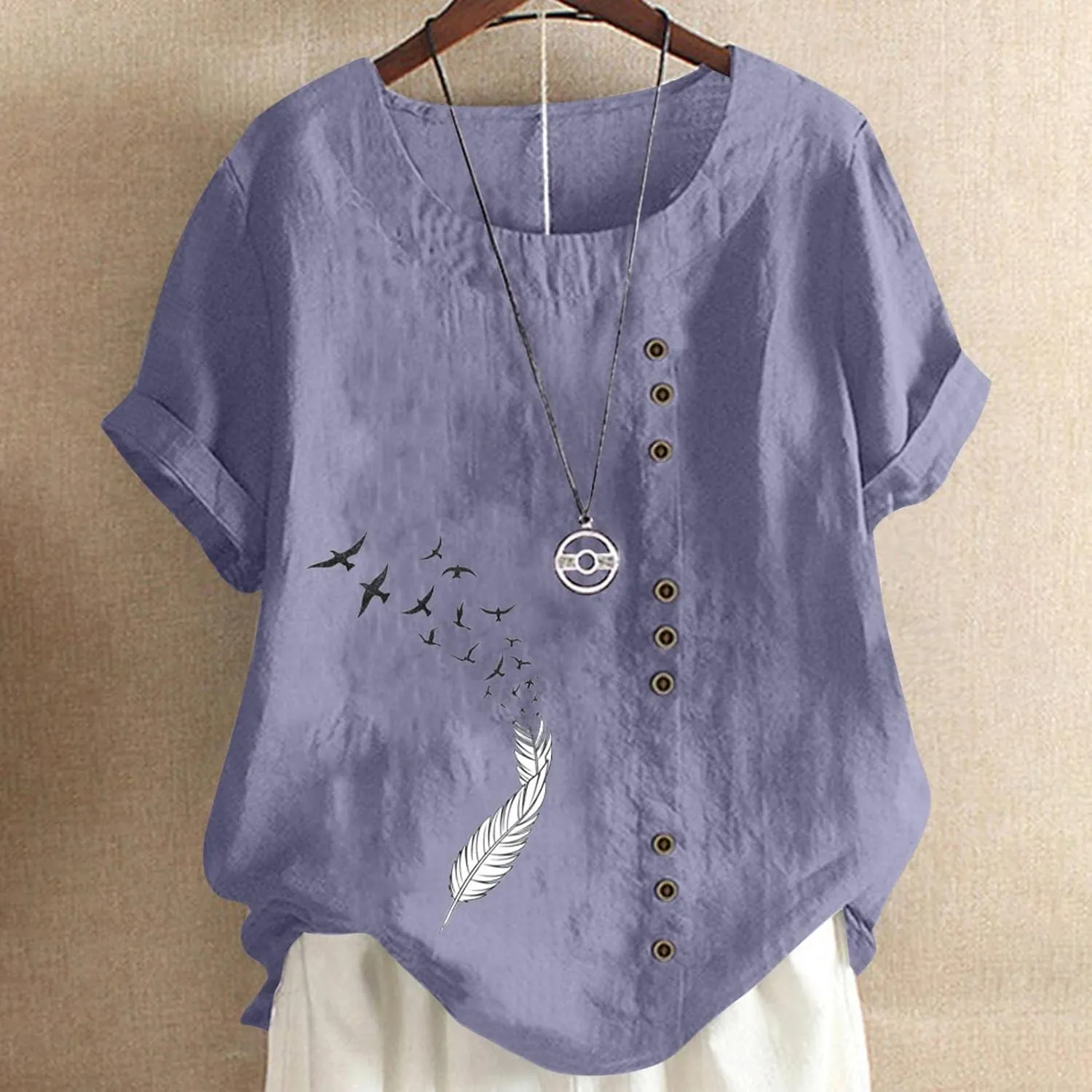 Short Sleeve Cotton Linen Tops for Women Summer 2025 Crewneck Casual Loose Fit Tshirt Lightweight Trendy Blouse