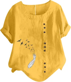 Short Sleeve Cotton Linen Tops for Women Summer 2025 Crewneck Casual Loose Fit Tshirt Lightweight Trendy Blouse